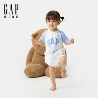 Gap 婴儿小熊印花系带短袖连体衣 蓝色 90cm