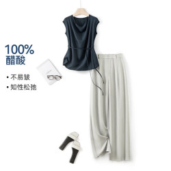 塔驰密司 女士醋酸荡领套装 午夜蓝+浅灰