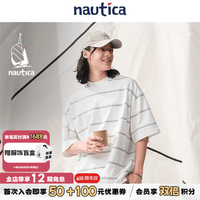 nautica white sail ×汤本弘通监制宽松中性条纹满印帆船logo短袖HYTW4225