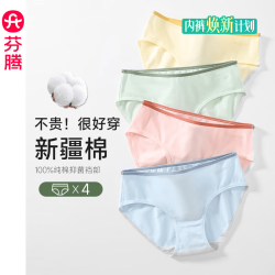 芬腾 女士纯棉抗菌裆中腰三角内裤 L码 4条装