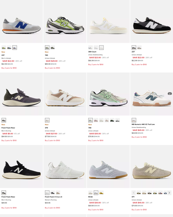 促销活动：Joe's NB Outlet 精选鞋履2件 $100