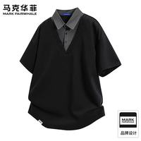 马克华菲 华夫格假两件短袖POLO衫 黑色 XL