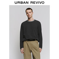 URBAN REVIVO UMU450042 简约休闲撞色螺纹圆领长袖T恤 正黑 XS