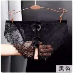 FOURDATRY 内裤女蕾丝性感迷人少女薄无痕透气蝴蝶结开裆三角裤