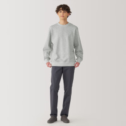 無印良品 MUJI 男式粗细不均棉线紧密织圆领套头衫 灰色 S