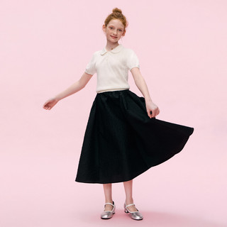 ELLE kids 女童法式短袖针织衫 娃娃领绞花 白色 110cm