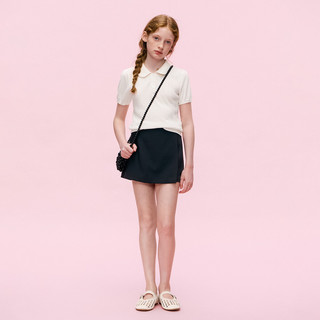 ELLE kids 女童法式短袖针织衫 娃娃领绞花 白色 110cm