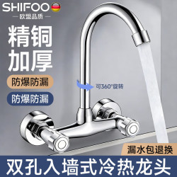 SHIFOO 双孔入墙式冷热精铜厨房水龙头厨房水槽洗菜盆水龙头