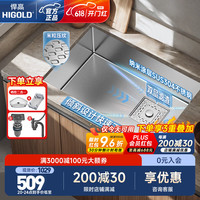 悍高 厨房水槽304不锈钢手工压纹大单槽家用台下洗菜盆家用洗碗槽水池 雅银60×43