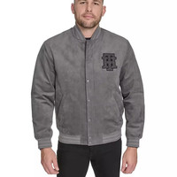 TOMMY HILFIGER Men's Faux Suede Varsity Bomber with Patches