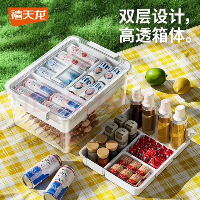 禧天龙 户外手提双层收纳箱 双层透灰6格2个装