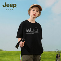 Jeep 吉普童装儿童t恤短袖男童夏季新款凉感透气上衣潮百搭 黑色 160