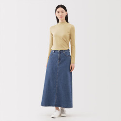 無印良品 MUJI 起毛罗纹织半高领长袖T恤 浅黄色