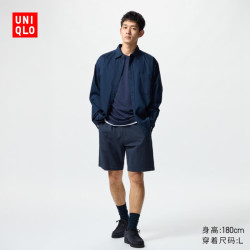 优衣库 弹力轻薄条纹短裤 藏青色