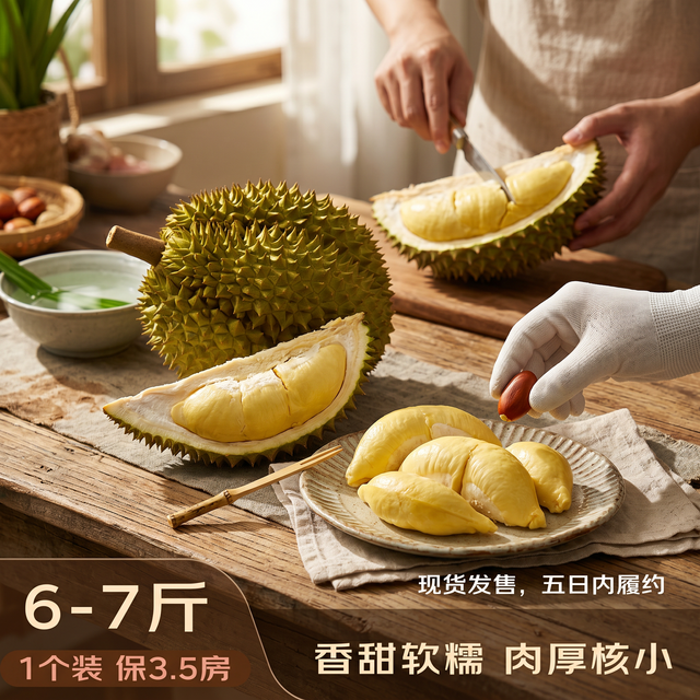 8日0点、金枕18.2元/斤：京鲜生 泰国进口金枕头 鲜榴莲 净重 6-7斤 1个装