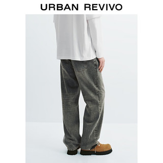 URBAN REVIVO 复古水洗直筒牛仔裤 深灰蓝 32