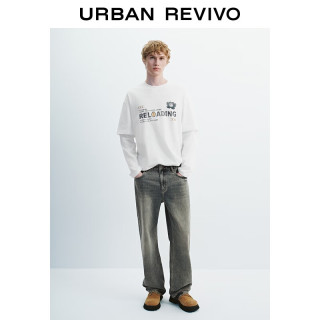 URBAN REVIVO 复古水洗直筒牛仔裤 深灰蓝 32