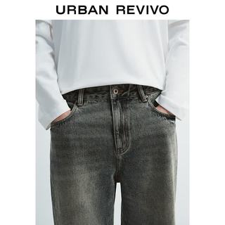 URBAN REVIVO 复古水洗直筒牛仔裤 深灰蓝 32