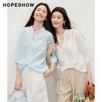 红袖 不对称镂空蕾丝扭结拼接中袖立领衬衫