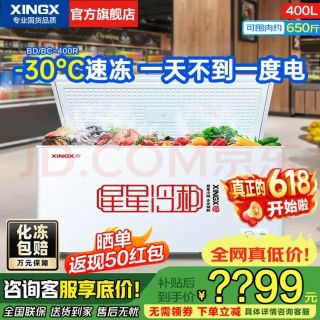 星星 冷柜大容量全冷冻家用大冷柜卧式 400升 商用冰柜400R