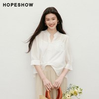 红袖 不对称镂空蕾丝花边扭结拼接中袖立领衬衫