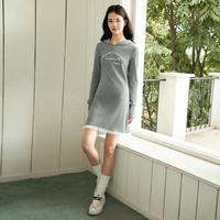 乐町 纯欲风针织连衣裙女春秋季提花刺绣简约休闲连帽长袖裙