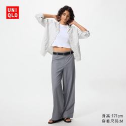 优衣库 485991 弹力宽腿裤 天灰色 M 女士休闲裤