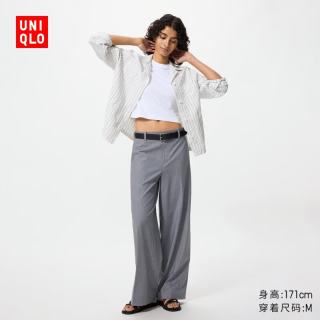 优衣库 女士弹力宽腿裤 天灰色 M