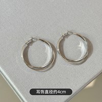 洛丹思奇 冷淡风金属双层大耳环 银色