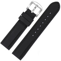 纪爵仕 黑色防水硅胶 平纹黑色-银扣 18mm 手表带