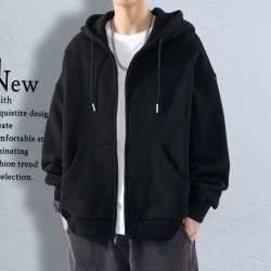 男士卫衣春秋款开衫连帽衫宽松大码薄款外套休闲上衣男冬季美式运
