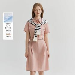 E·LAND 衣恋 E.LAND 衣恋经典衬衫领连衣裙女工装风休闲舒适收腰中长裙夏季