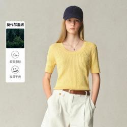 E·LAND 衣恋 E.LAND 衣恋针织T恤女U领含莫代尔短袖夏季款