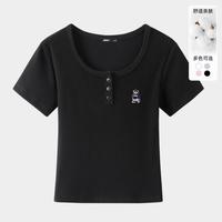 SPAO 开扣设计修身短袖女夏季高级感高腰显瘦正肩T恤女W