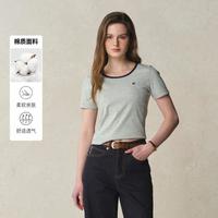E·LAND 衣恋 E.LAND 衣恋T恤女撞色U领设计短袖通勤上衣夏季款