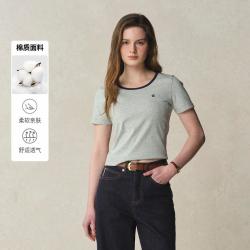 E·LAND 衣恋 E.LAND 衣恋T恤女撞色U领设计短袖通勤上衣夏季款