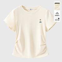 SPAO 夏天短袖上衣女高级感抽褶显瘦修身学院风女上衣HL