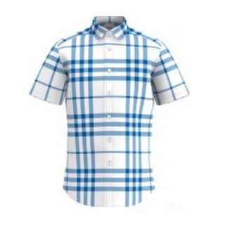 BURBERRY 男士棉混纺格纹单排扣翻领短袖衬衫