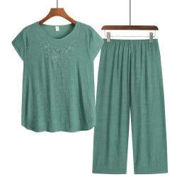 QITA 妈妈装睡衣套装春夏短袖七分裤两件套中老年人家居服夏装大码绵绸