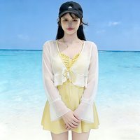 东方骆驼 连体游泳衣女ins长袖 黄色含外套 XL