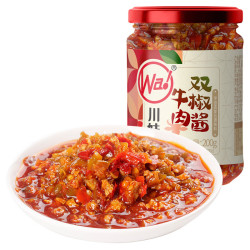川娃子 双椒牛肉酱拌饭拌面调味酱下饭菜青红双椒酱剁椒酱四川特产小吃 200g*1瓶