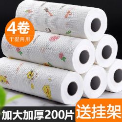 榄茵 懒人抹布一次性厨房用纸可水洗干湿两用吸油纸吸水 4卷装200张带挂架