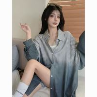 LAPAY-P 渐变色条纹宽松中长款女士衬衫