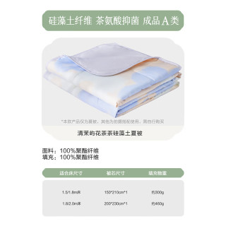 水星家纺 出品百丽丝 A类可水洗夏凉被 茶氨酸抗菌空调被夏季被芯 【硅藻土纤维/成品A类 150cm*200