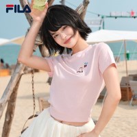 FILA 女款猫咪刺绣冰丝针织短袖