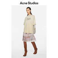 Acne Studios女士手写风格徽标印花做旧宽松短袖T恤上衣 燕麦米色 S