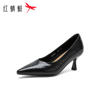 红蜻蜓 牛皮革尖头细高跟 黑色 35 女士单鞋