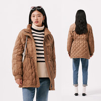 千仞岗 女士秋冬季羽绒服摩卡棕XS码立领收腰显瘦菱形格纹外套