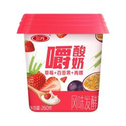三元 草莓百香果青稞嚼酸奶 低温风味酸奶260g/杯 12杯装