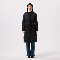 千仞岗 女士长款羽绒服 菱形格纹翻领收腰 暗夜黑 12XL